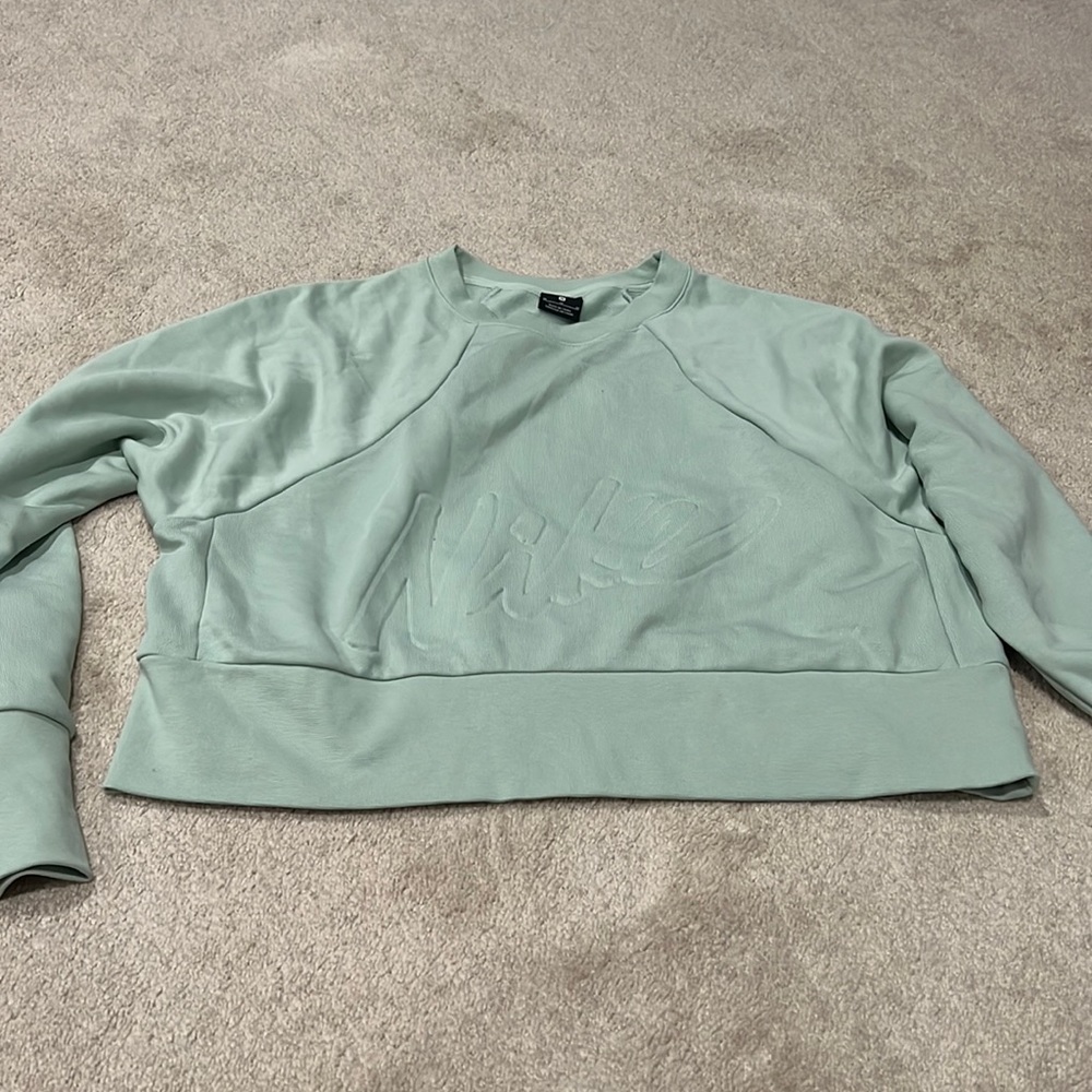 Mint green ladies cropped logo Nike dri-fit sweatshirt